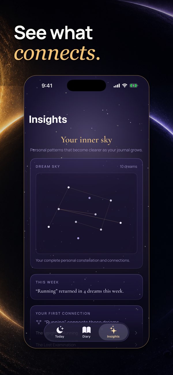 Lunar: AI Dream Interpreter — Journal insights with connections between dreams and recurring themes from the week.