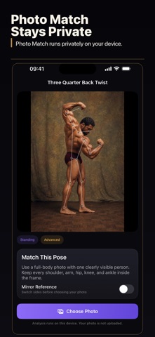 Bodybuilding Posing & Photo — Photo selection for a pose comparison, with an option to mirror the reference.