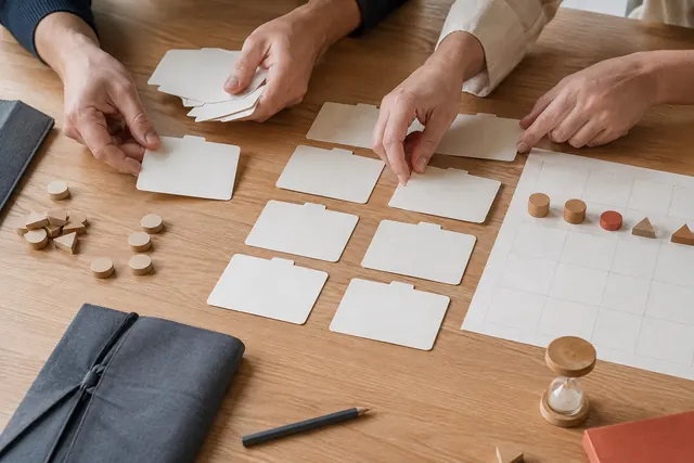 Cards, paper and colour samples for a shared creative session