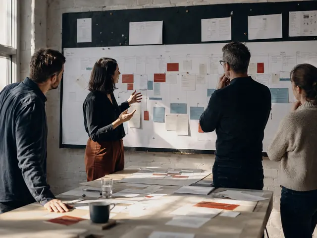 Working materials and sketches laid out on a table